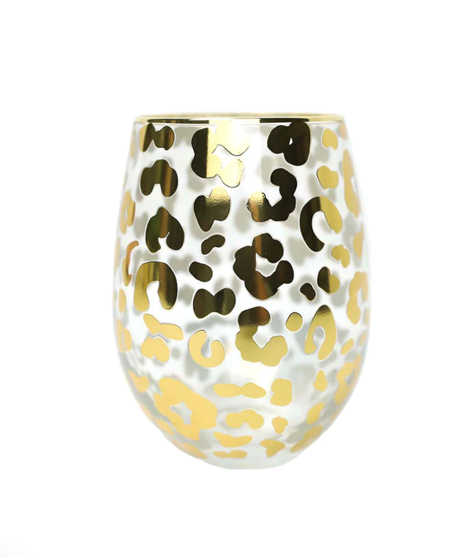 Wild Nights. Gold Leopard Stemless Wine Glass – Go Kismet